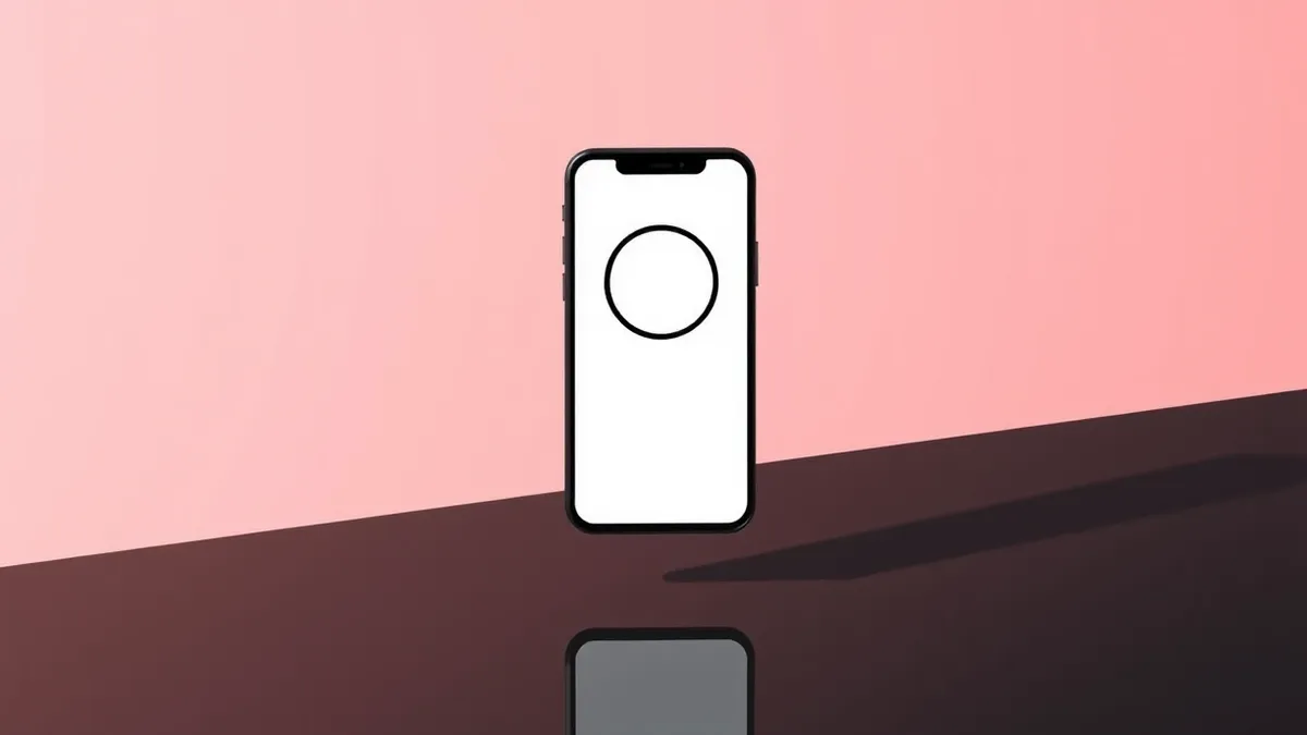 Illustration: A black smartphone floats above a dark surface, its screen displaying a single blank white chat bubble surrounded by three curved black lines that form a circle, cast
