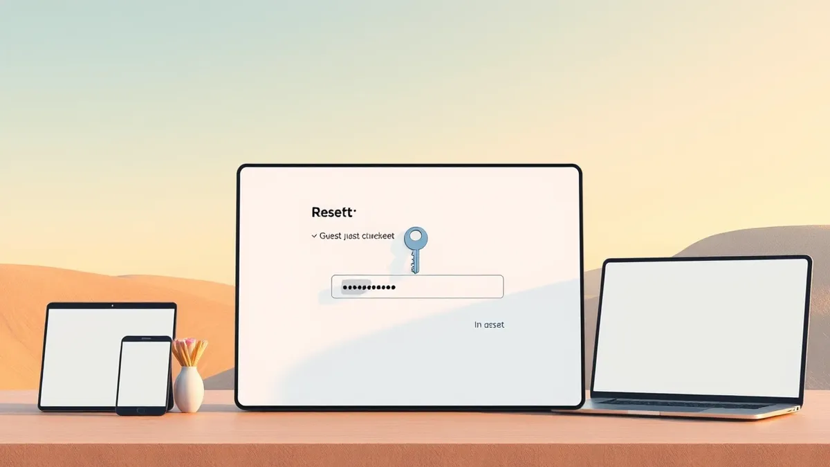 Illustration: A generic e-commerce website interface displays a blank guest checkout form with an empty password reset field.