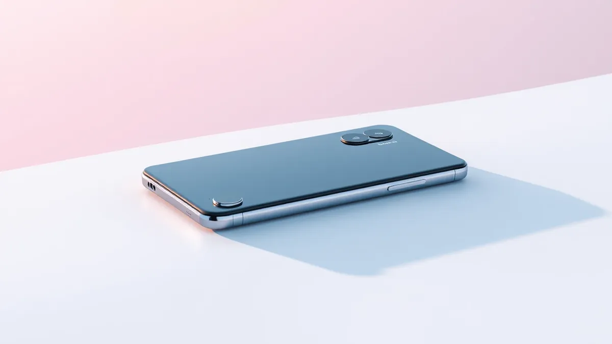 Illustration: A sleek, ultra-thin smartphone rests on a clean white surface.