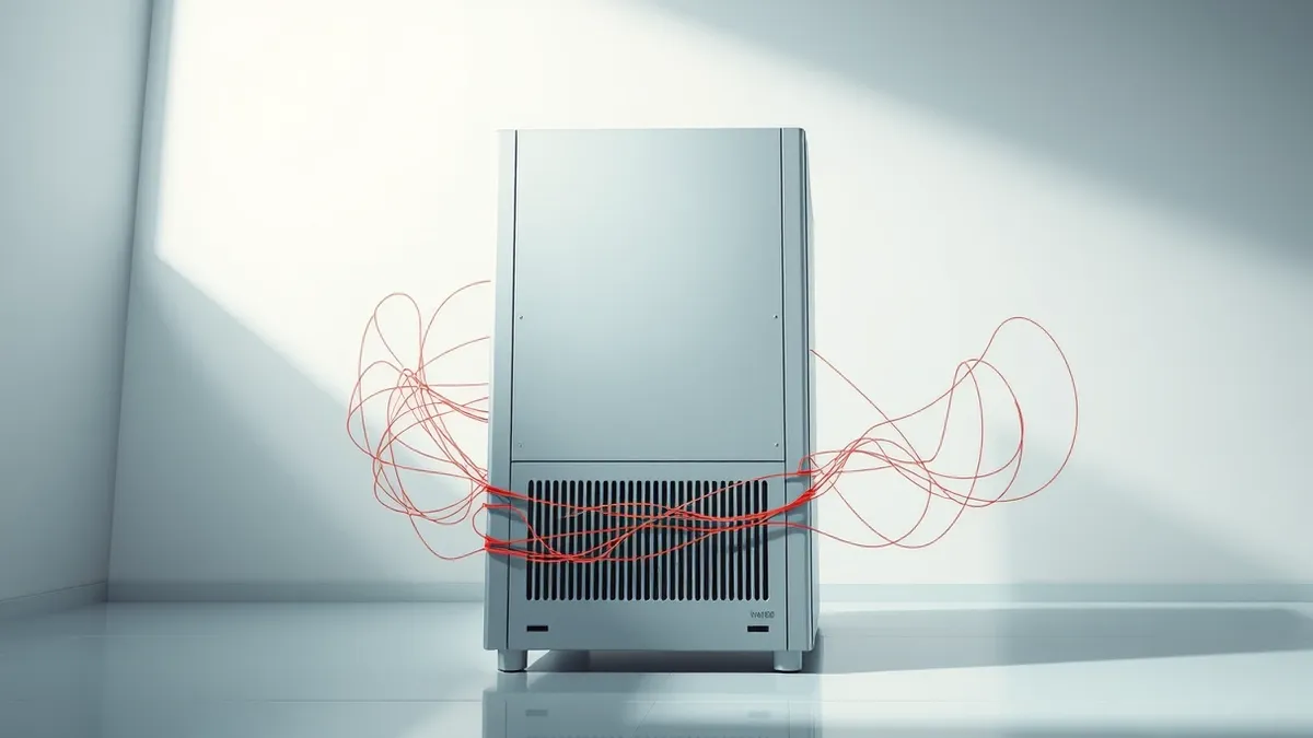 Illustration: A sleek, silver server unit sits in a quiet room, its blank front panel reflecting soft ambient light.