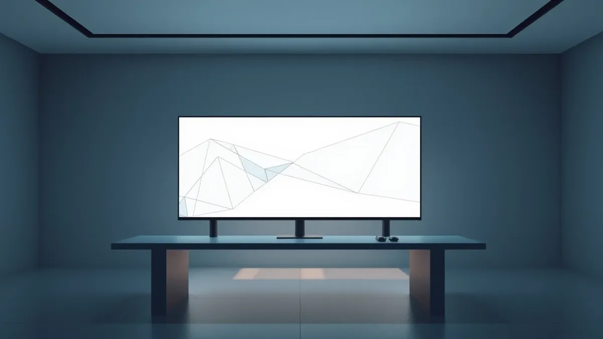 Illustration: A sleek console desk sits in a dim room, merging two separate security monitors into one large blank display.