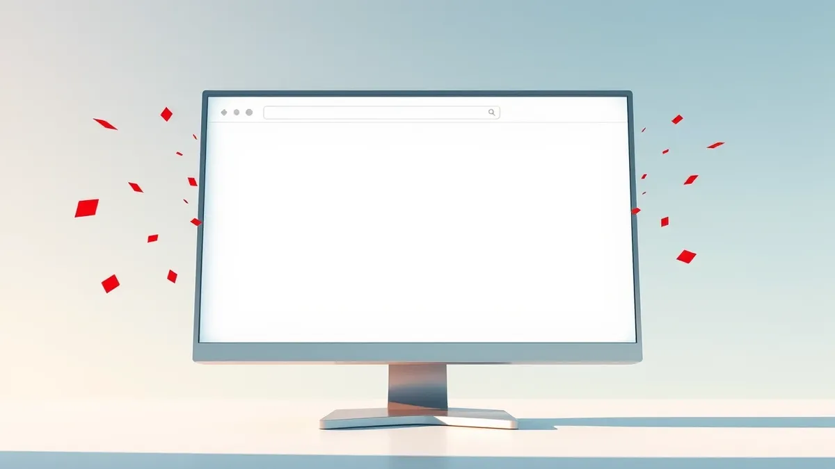 Illustration: A blank computer monitor displays a web browser window with an empty address bar.
