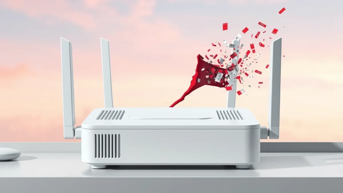 Illustration: A compact white wireless router sits on a desk.