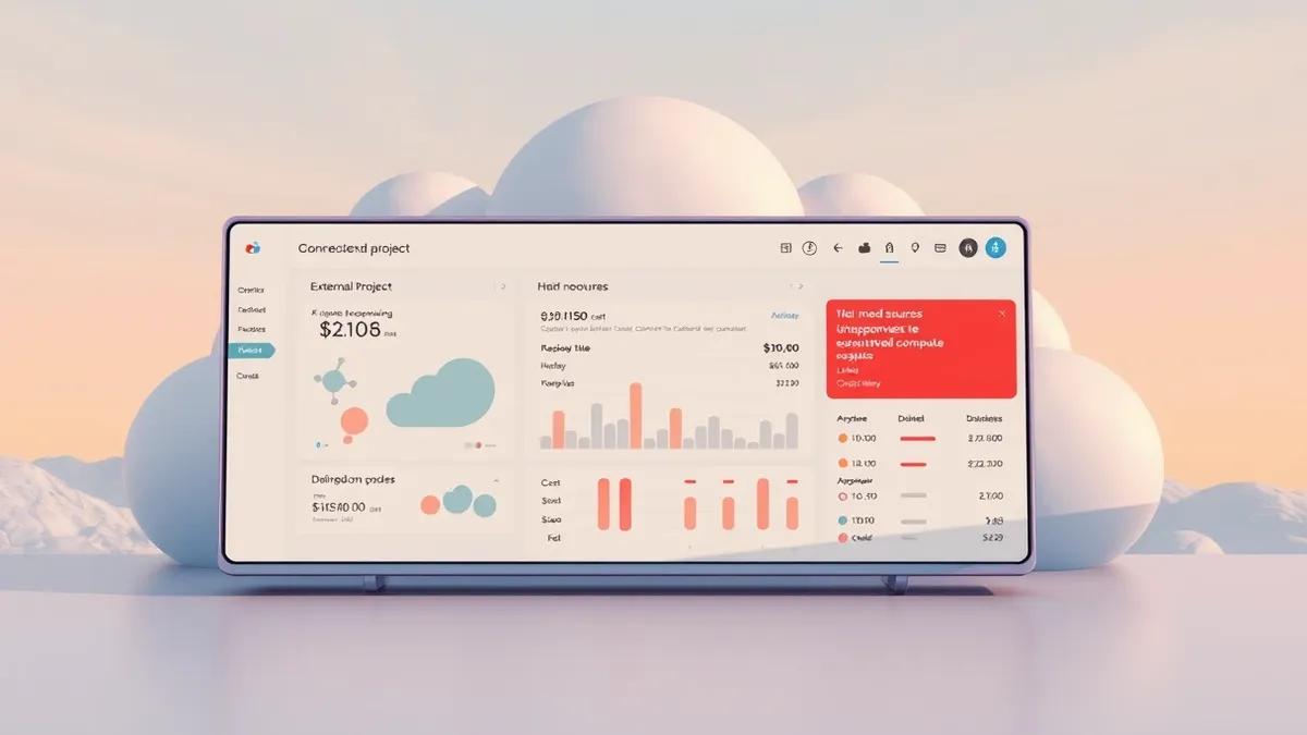 Illustration: A cloud interface dashboard displays a billing section with a connected external project.