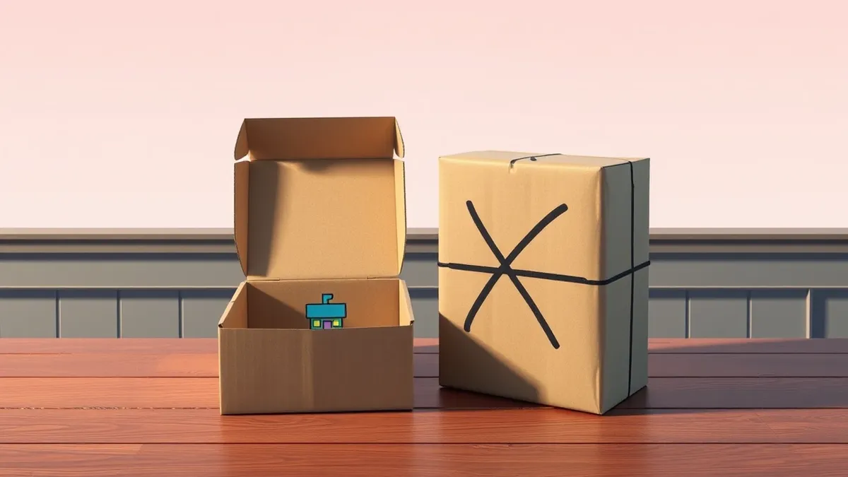 Illustration: A pair of open cardboard game boxes sits on a wooden table.