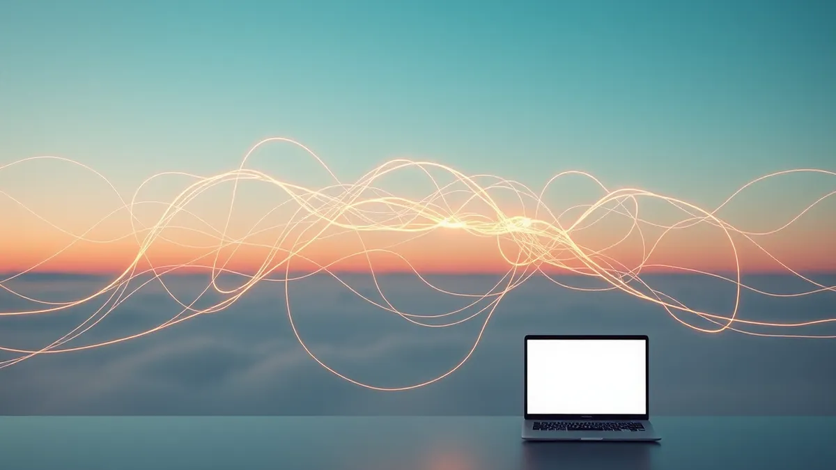 Illustration: A tangled web of glowing fiber optic cables forms a fragile net that fails to catch a single rogue packet slipping through the gaps.