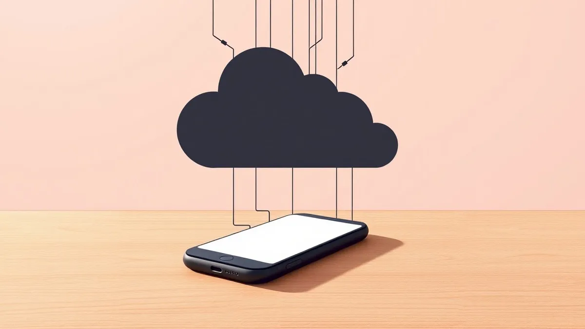 Illustration: A sleek black smartphone rests on a clean wooden table.