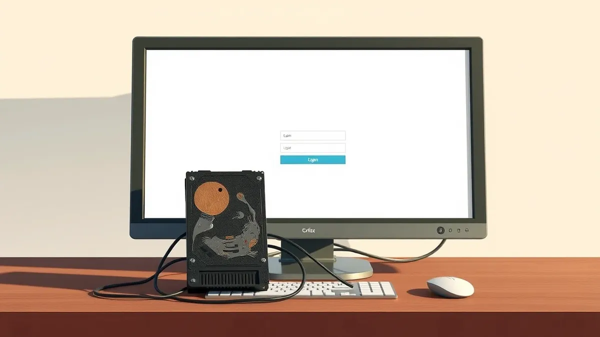 Illustration: A generic desktop computer monitor displays a blank login interface on its screen.