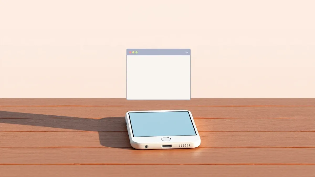 Illustration: A white smartphone rests on a wooden table.
