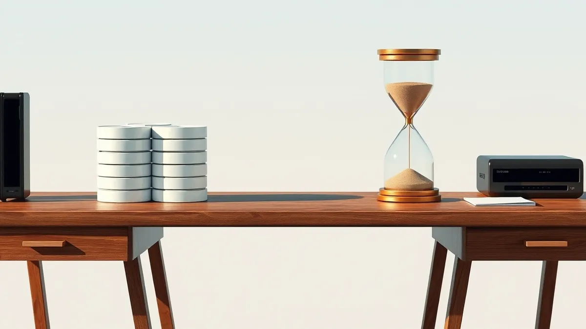 Illustration: A split wooden desk holds two distinct objects representing data safety.