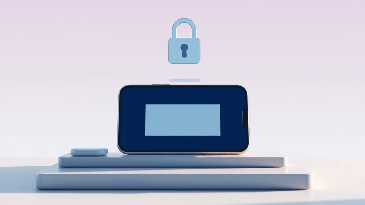 Illustration: A generic smartphone rests on a clean desk surface, its screen displaying a blank web browser window with empty address and content fields.
