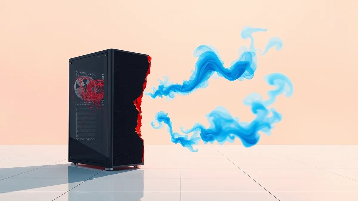 Illustration: A sleek black server tower sits on a polished floor with blank white panels.