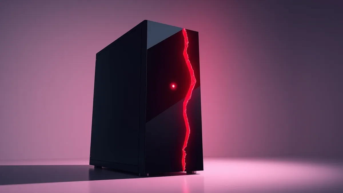 Illustration: A sleek black tower server sits in a dim room with a single red light blinking on its front panel.