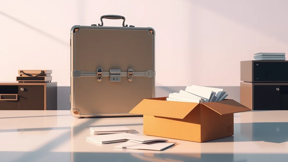 Illustration: A sleek, locked metal briefcase sits on a polished office desk, its contents securely enclosed by heavy steel clasps.