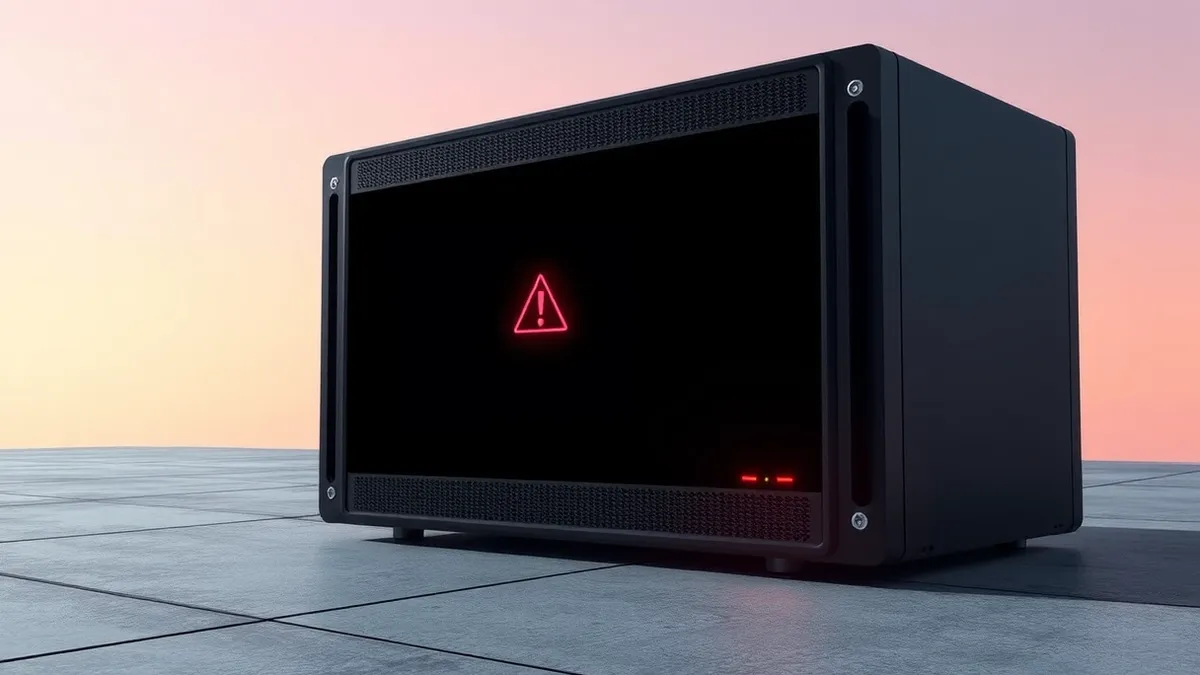 Illustration: A sleek black server appliance sits on a concrete floor.