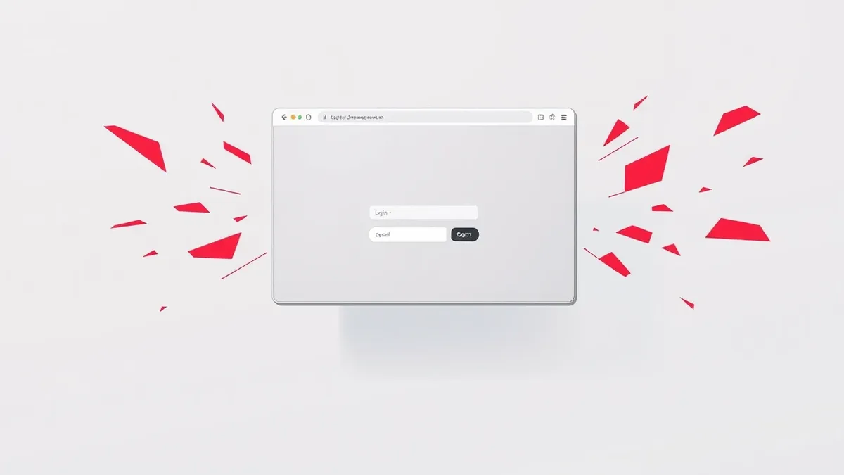 Illustration: A sleek web browser window floats in mid-air, displaying a blank login interface with a single prominent entry field.