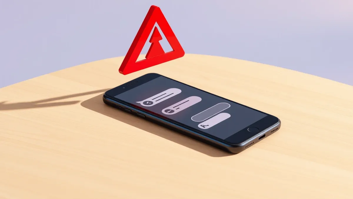 Illustration: A sleek black smartphone rests on a wooden table, its screen displaying a simplified chat interface with abstract message bubbles.