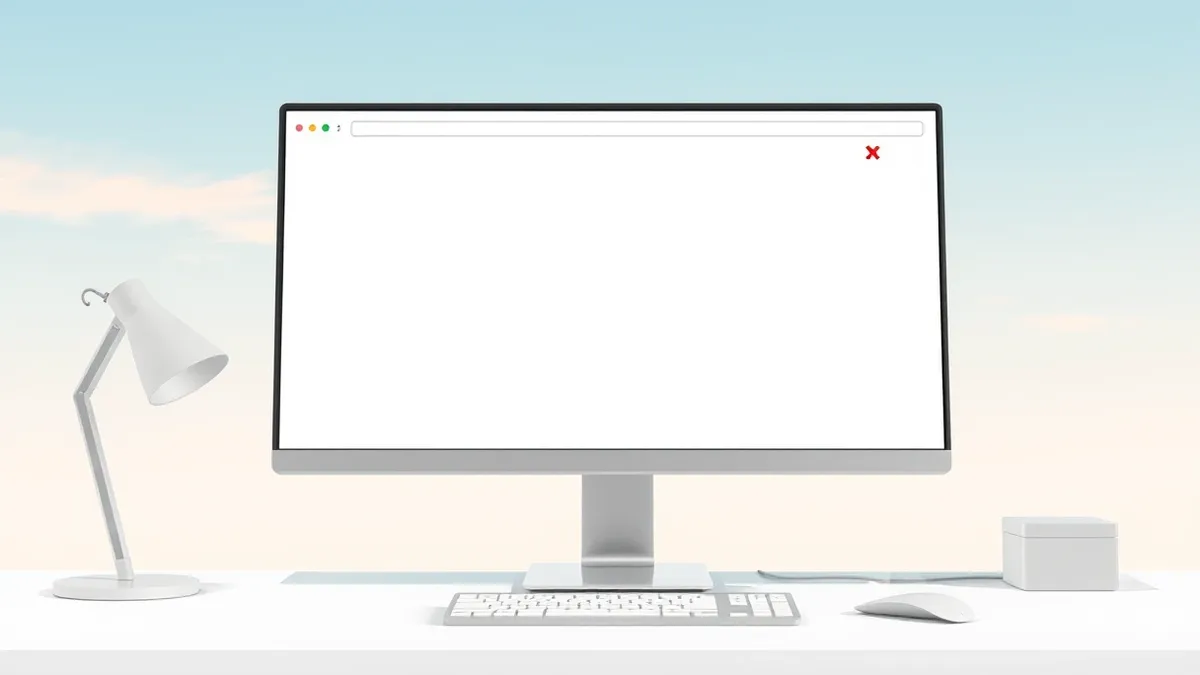 Illustration: A clean desktop monitor displays a single browser window with a blank white page.