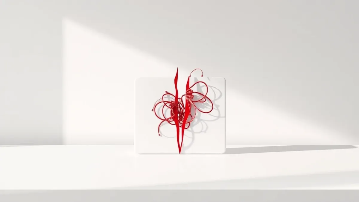 Illustration: A solitary office presentation file icon sits exposed on a clean white desk surface.