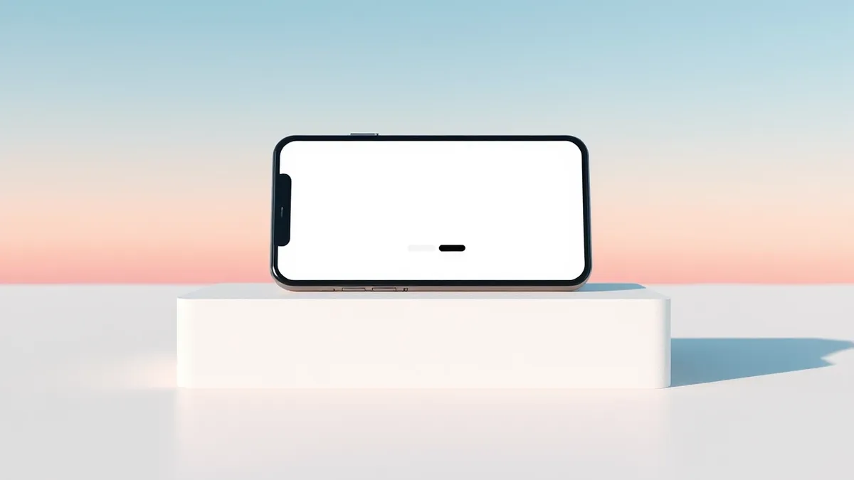 Illustration: A smartphone rests on a clean white surface, its screen displaying a blank app store interface with a single generic icon centered below a simple progress bar.