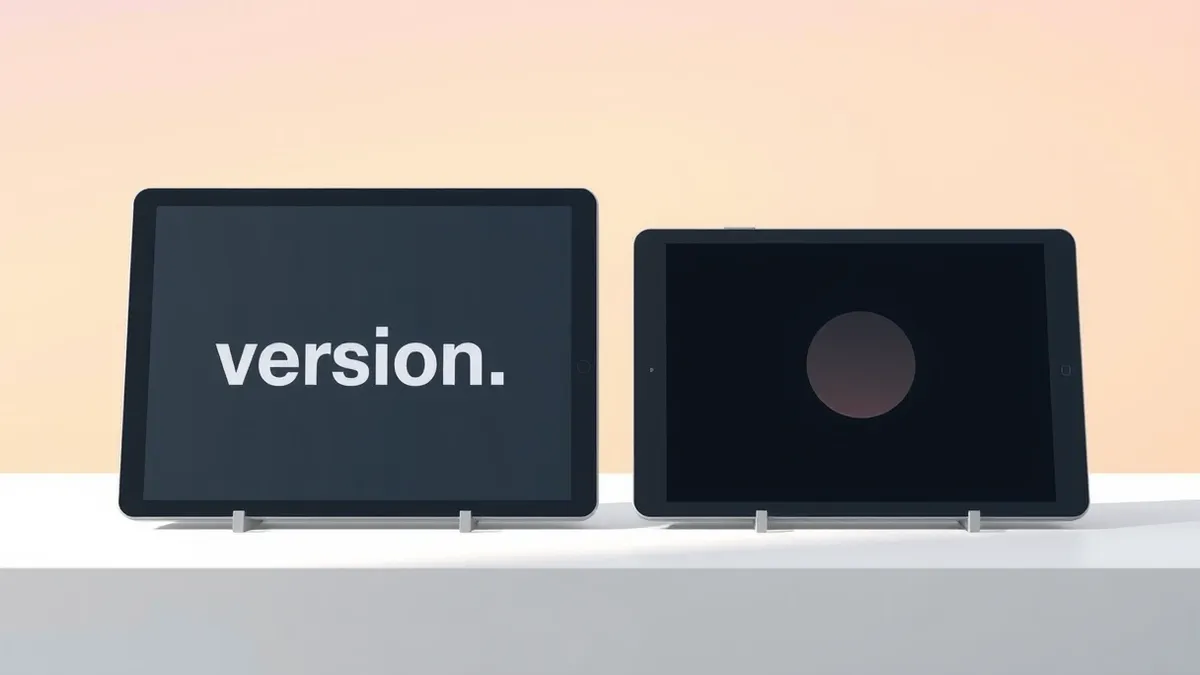 Illustration: Two sleek slate tablets rest side by side on a clean white surface.