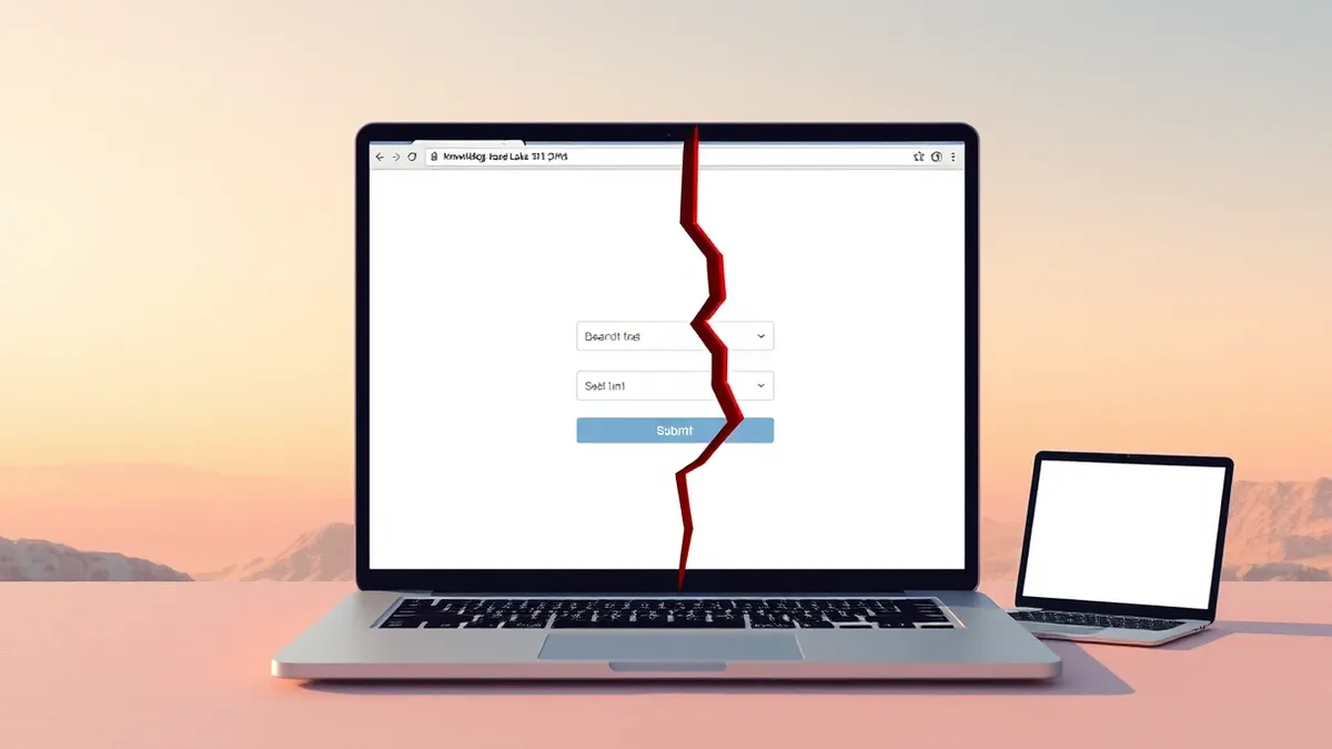 Illustration: A generic web browser window displays a blank login form with two empty input fields and a single submit button.