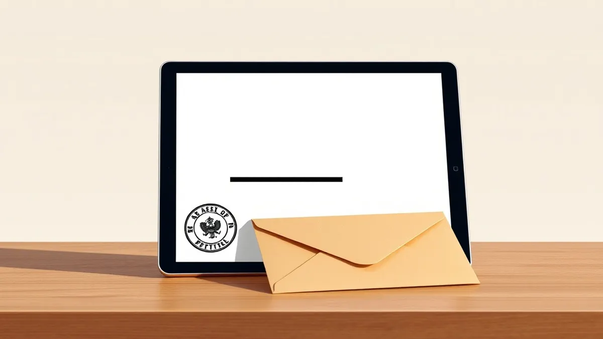 Illustration: A sleek digital tablet rests on a clean wooden desk, displaying a single progress bar moving across a blank white screen.