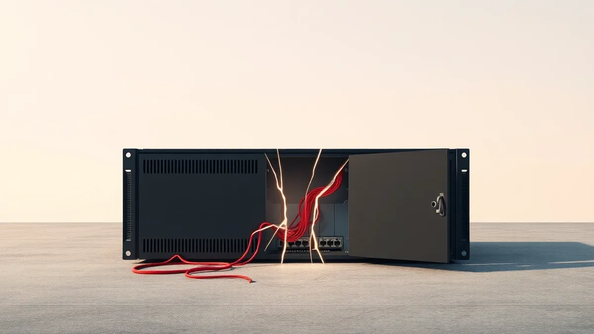 Illustration: A sleek black network appliance sits on a concrete floor.