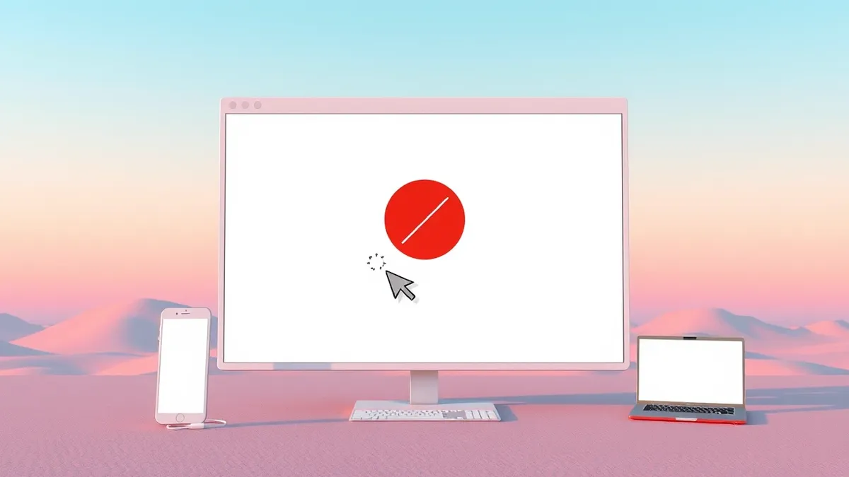 Illustration: A blank web browser window displays a generic error page with a large red circle and a diagonal line through it.