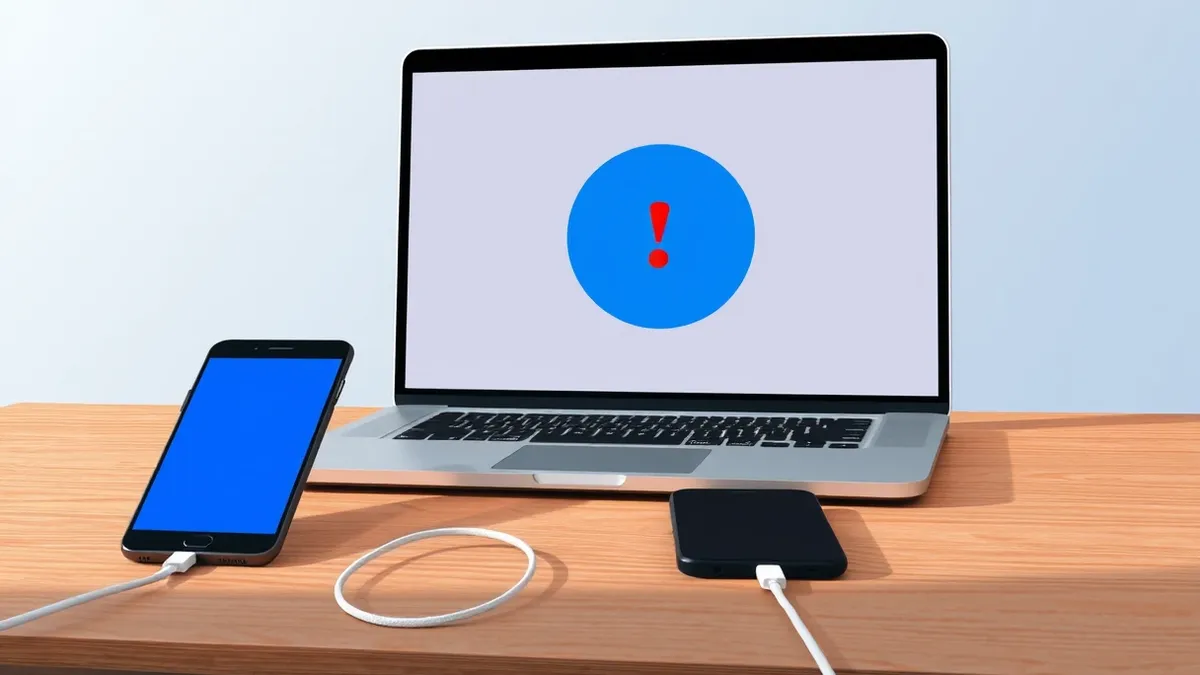 Illustration: A silver laptop sits open on a wooden desk beside a black smartphone.