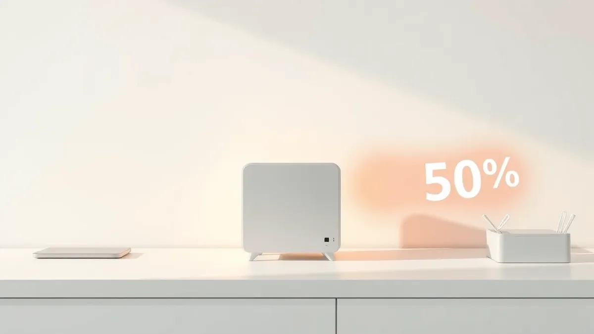 Illustration: A small, square silver desktop computer sits on a plain white desk, its minimalist design highlighted by soft lighting.
