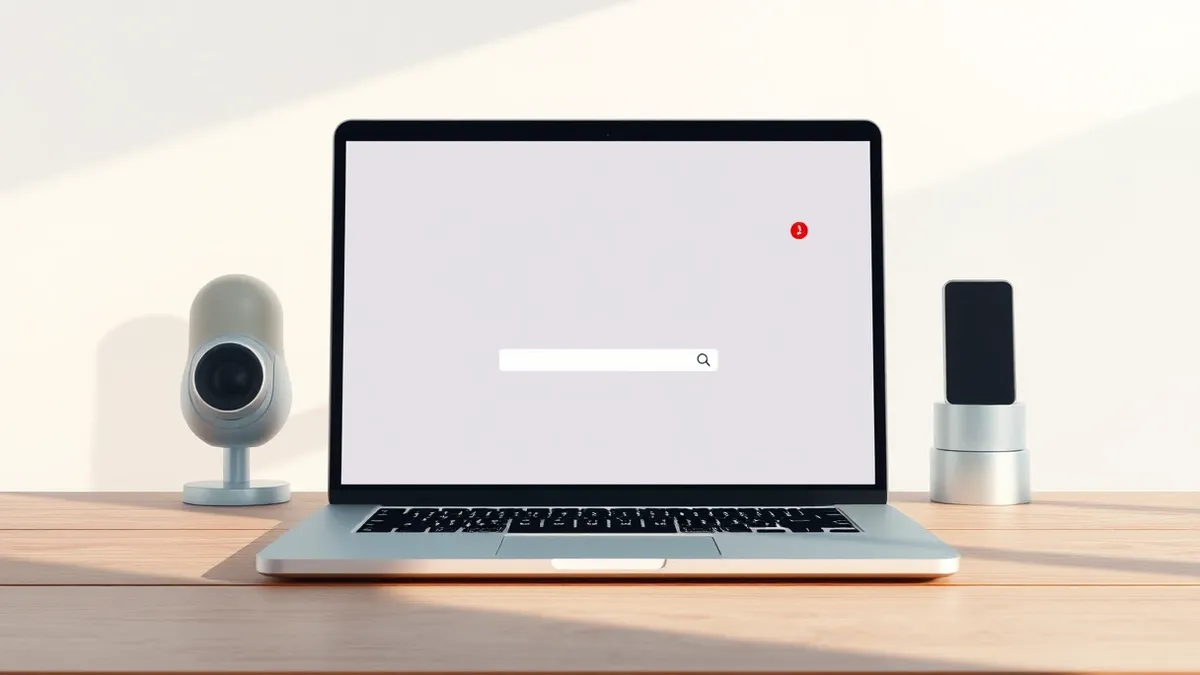 Illustration: A laptop sits on a wooden desk with a web browser window open on the screen.