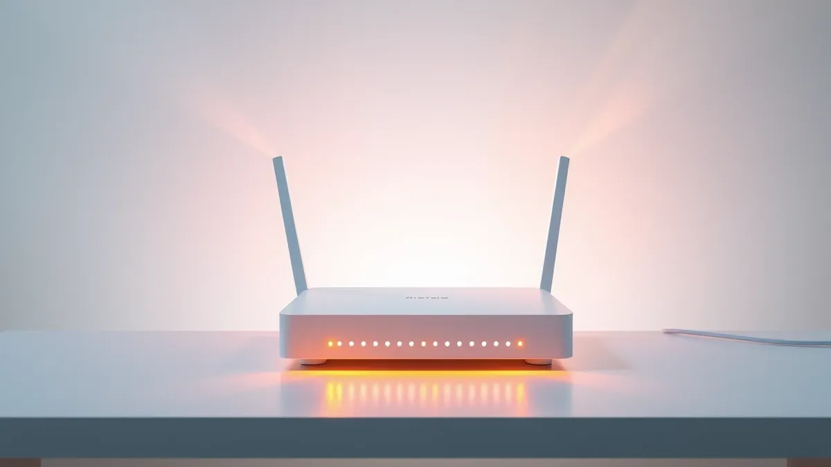 Illustration: A sleek white router sits on a clean desk, directing streams of soft blue and amber light into separate channels.