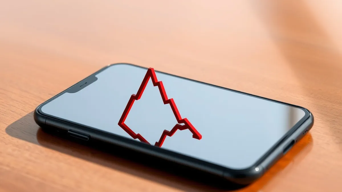Illustration: A sleek black smartphone rests on a polished wooden table.