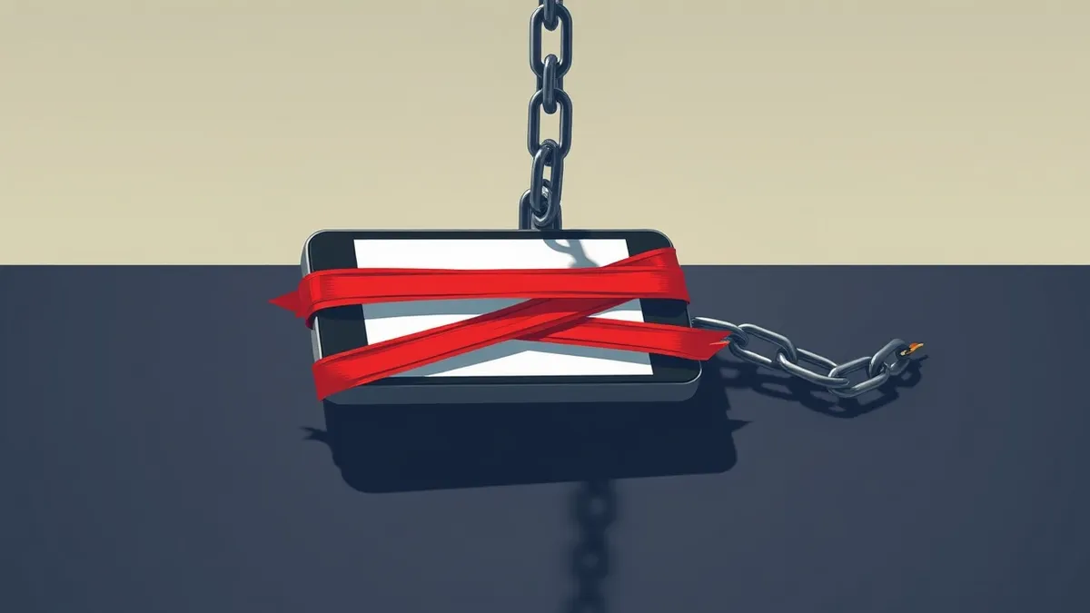 Illustration: A smartphone rests on a dark surface, its screen displaying a blank notification.