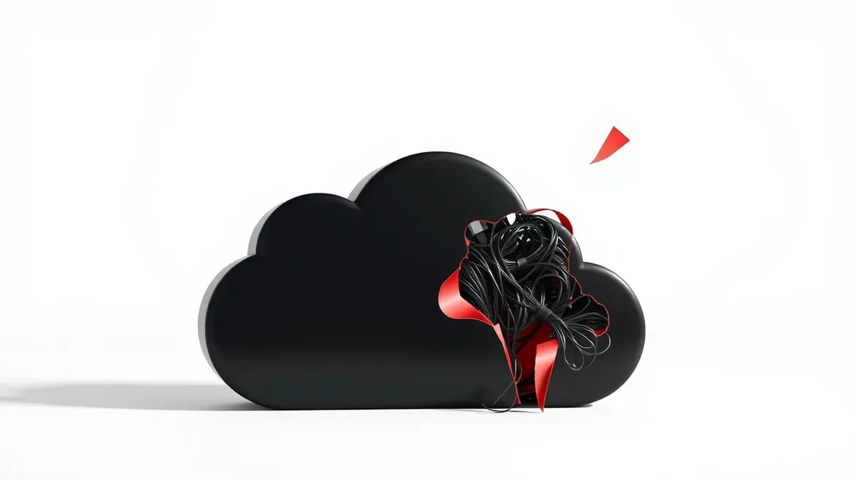 Illustration: A sleek, black cloud server icon sits isolated against a stark white background.