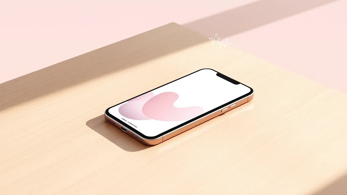 Illustration: A sleek smartphone rests on a smooth wooden surface, its screen displaying a clean, uncluttered interface with soft abstract shapes.