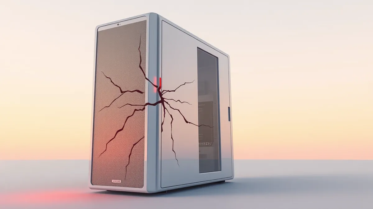 Illustration: A sleek white server tower sits isolated on a clean floor.