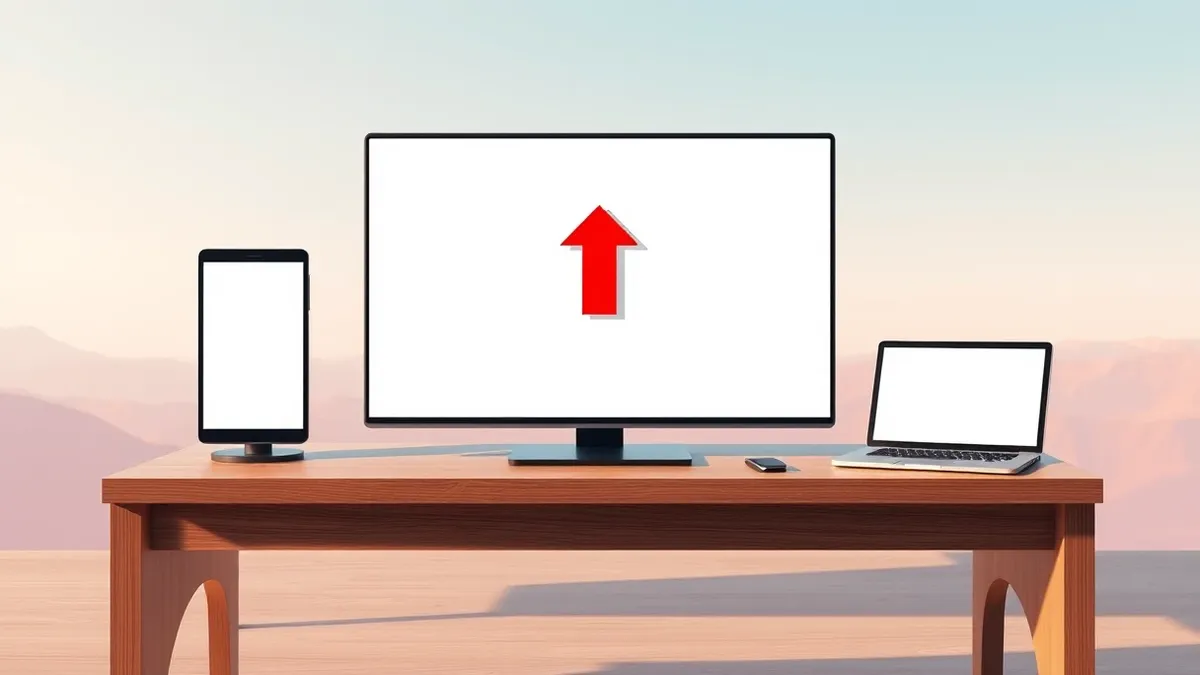 Illustration: A sleek, blank electronic voting terminal sits on a simple wooden desk.