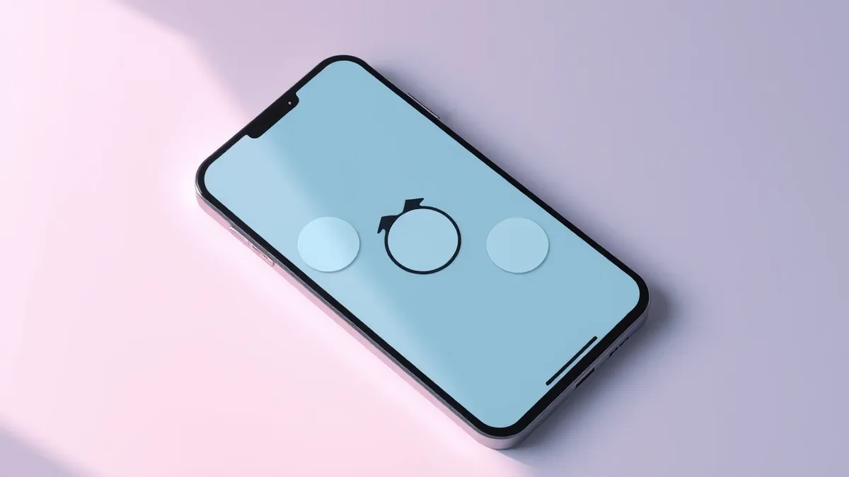 Illustration: A smartphone rests on a clean desk surface, its screen displaying a simple interface with three blank circular icons arranged in a row.