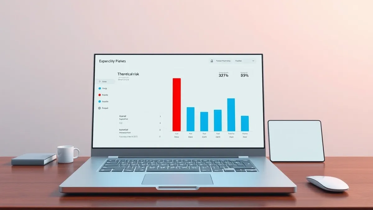 Illustration: A sleek silver laptop sits on a wooden desk, its screen displaying a clean dashboard with simple bar charts.