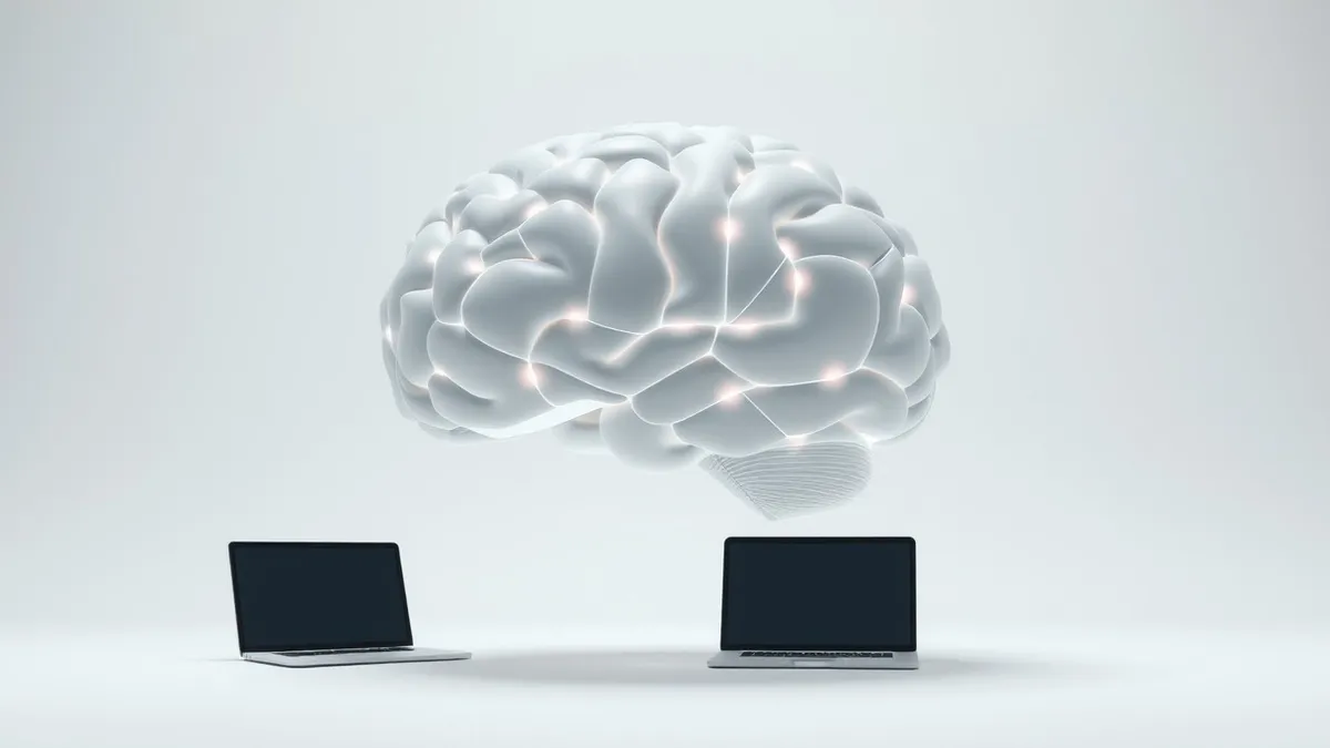 Illustration: A smooth, translucent brain model floats in a sterile white void.