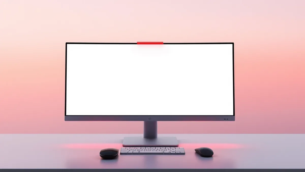 Illustration: A sleek silver desktop monitor displays a blank white webpage with a single large rectangular input box in the center.