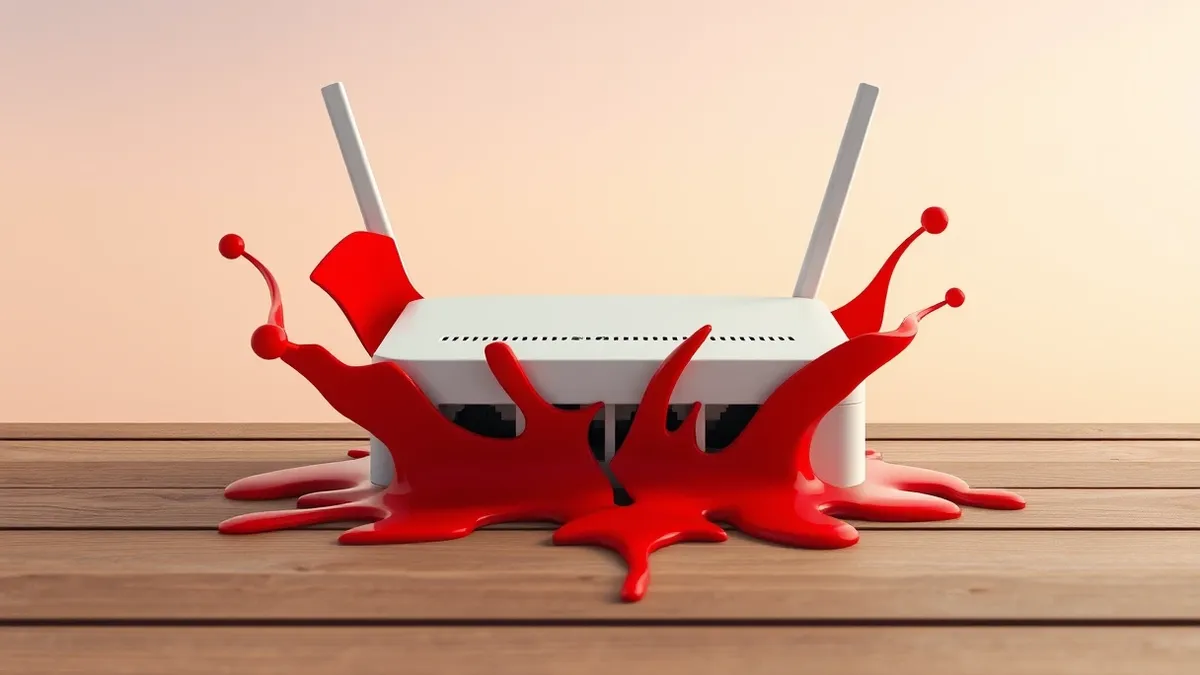 Illustration: A white home router sits on a wooden table with its antennas raised.