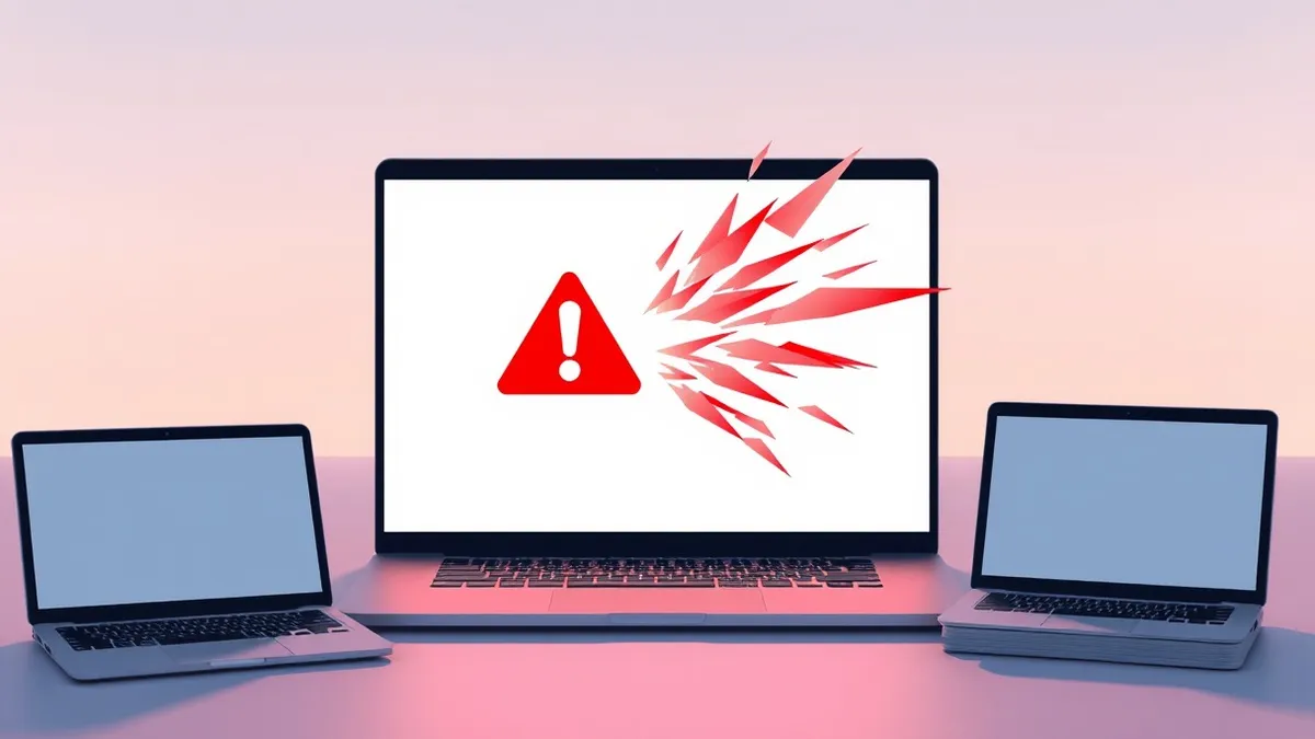 Illustration: A laptop displays a blank image file icon transforming into a jagged red warning symbol.