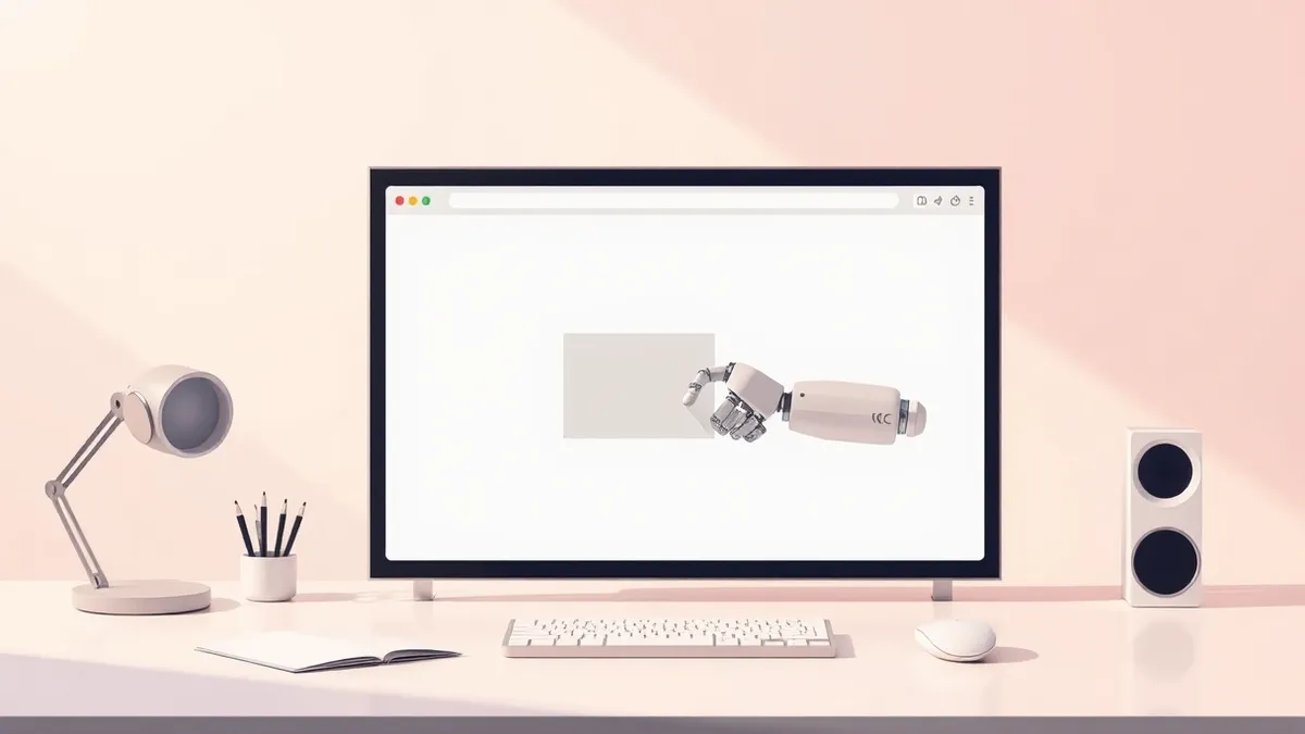 Illustration: A modern web browser window sits on a clean desk.