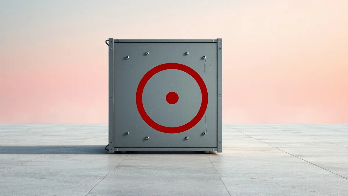 Illustration: A blank server chassis sits on a concrete floor, its metal surface scuffed and cold.