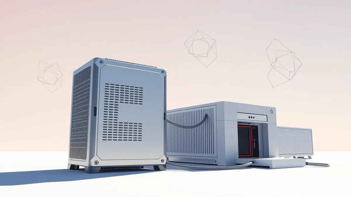 Illustration: A sleek silver quantum processor sits beside a modern network security gateway.