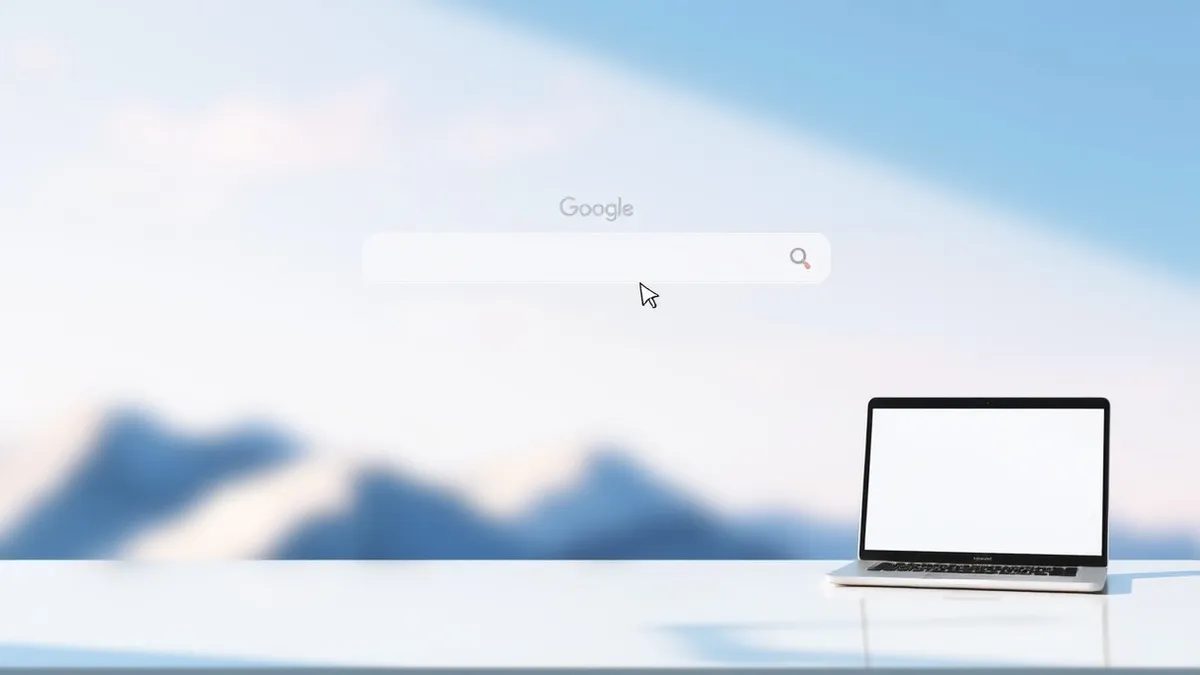 Illustration: A sleek, translucent search bar floats over a blurred desktop background.